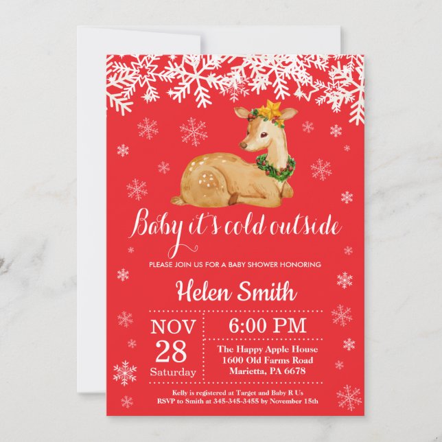 Baby its Cold Outside Winter Deer Baby Shower Invitation (Front)