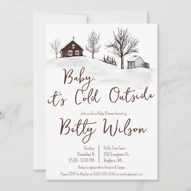 Baby it's Cold Outside, Winter Farm Baby Shower Invitation (Front)