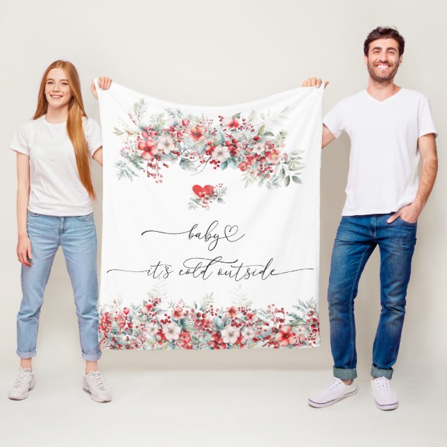 Baby it's Cold Outside Winter Floral Baby Shower Fleece Blanket (In Situ)