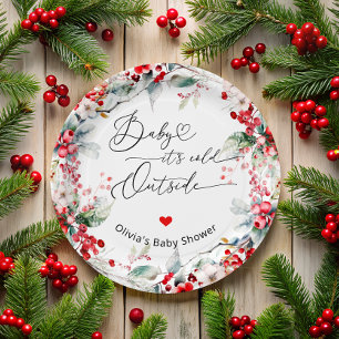 Baby it's Cold Outside Winter Floral Baby Shower Paper Plate