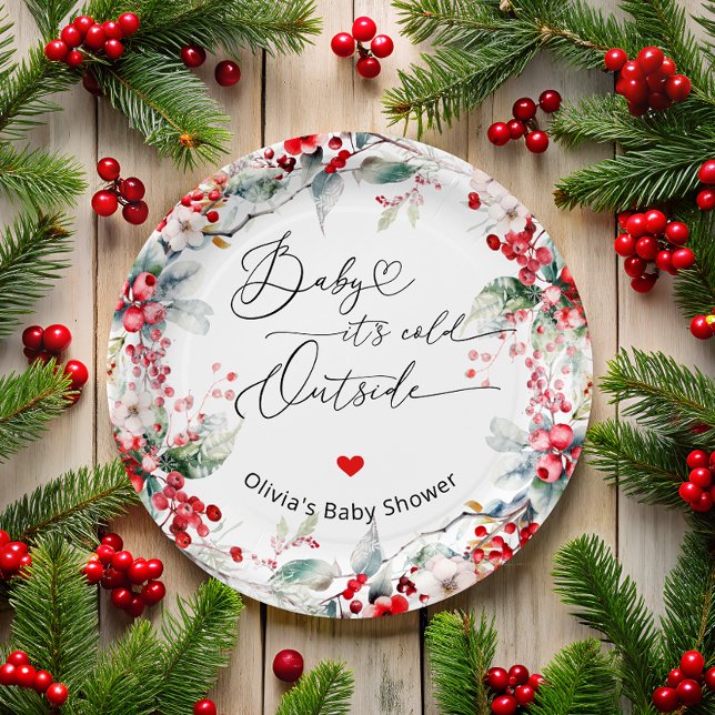 Baby it's Cold Outside Winter Floral Baby Shower  Paper Plate (Creator Uploaded)