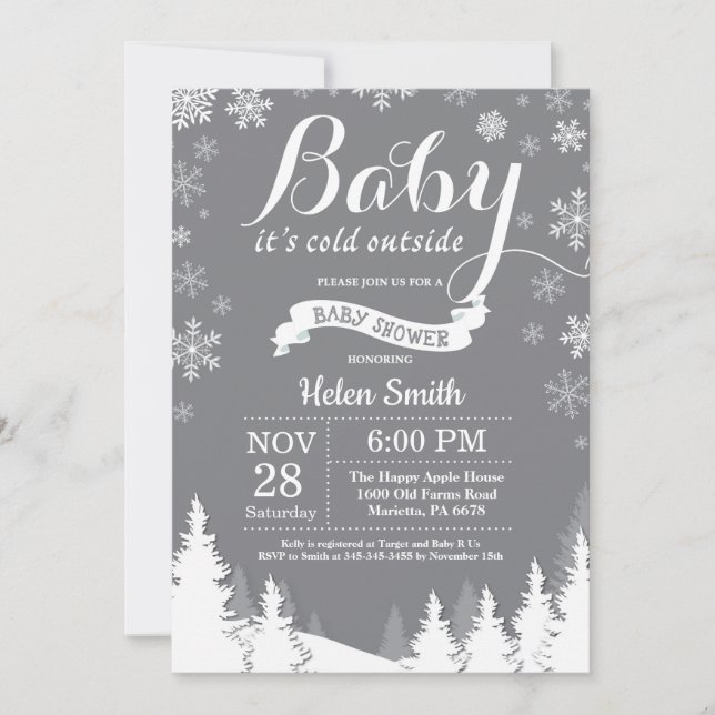 Baby its Cold Outside Winter Forest Baby Shower Invitation (Front)
