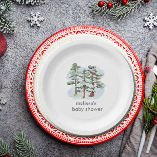 Baby its cold outside winter forest  paper plate