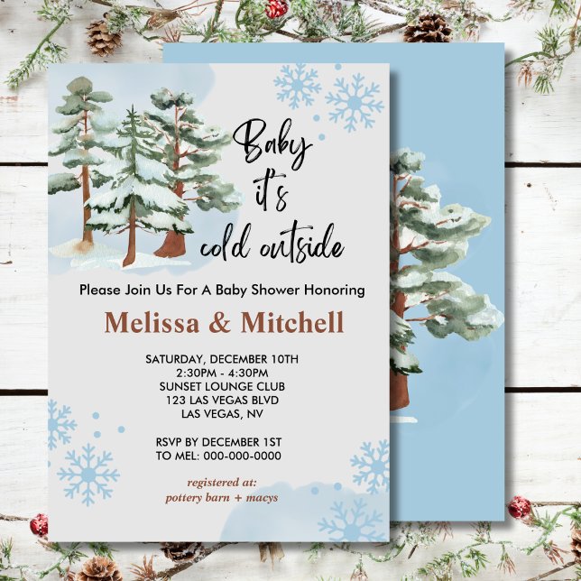 Baby its cold outside winter forest snowflake invitation (Creator Uploaded)