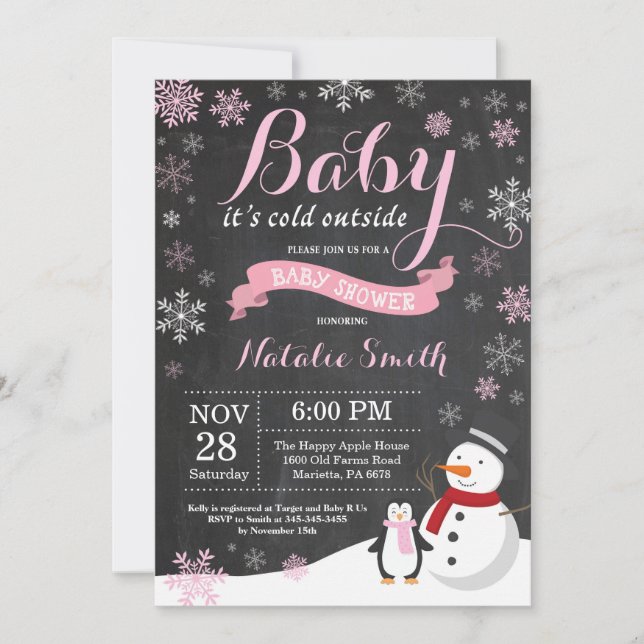 Baby Its Cold Outside Winter Girl Baby Shower Invitation (Front)