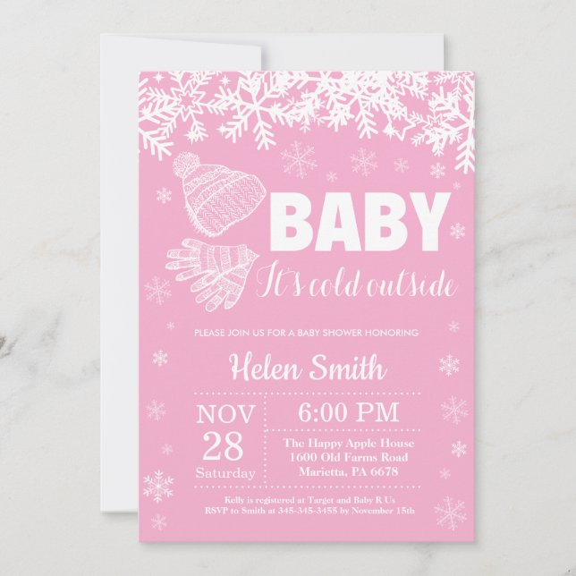 Baby its Cold Outside Winter Girl Baby Shower Invitation (Front)