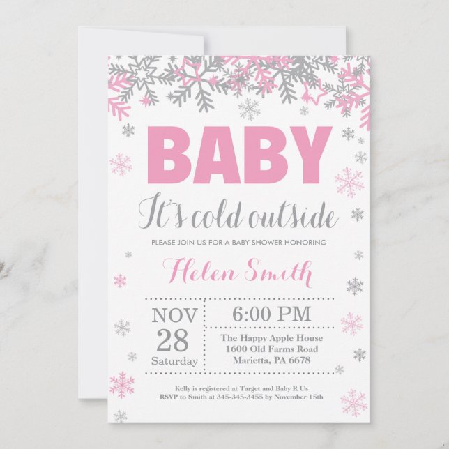 Baby its Cold Outside Winter Girl Baby Shower Invitation (Front)