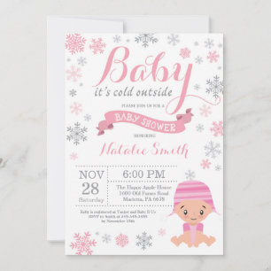Baby Its Cold Outside Winter Girl Baby Shower Pink Invitation