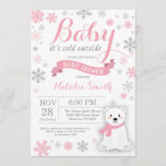 Baby Its Cold Outside Winter Girl Baby Shower Pink Invitation<br><div class="desc">Baby Its Cold Outside Winter Girl Baby Shower Invitation. Girl Baby Shower Invitation. Winter Holiday Baby Shower Invite. Pink and Grey Snowflakes. Polar Bear and White Background. For further customisation,  please click the "Customise it" button and use our design tool to modify this template.</div>
