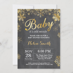 Baby its Cold Outside Winter Gold Baby Shower Invitation