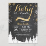 Baby its Cold Outside Winter Gold Baby Shower Invitation<br><div class="desc">Baby its Cold Outside Winter Baby Shower invitation. Gold and White Snowflake. Boy or Girl Baby Shower Invitation. Winter Holiday Baby Shower Invite. Chalkboard Background. Woodland Trees Forest Mountain. For further customisation,  please click the "Customise it" button and use our design tool to modify this template.</div>