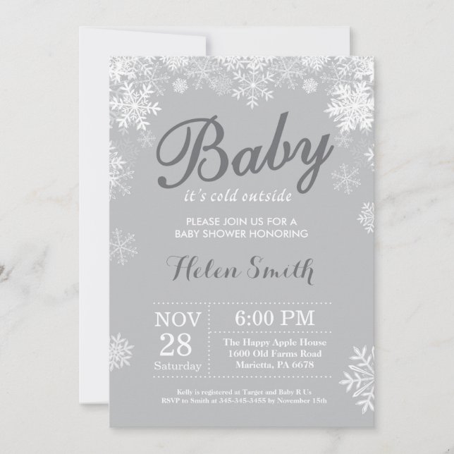 Baby its Cold Outside Winter Grey Baby Shower Invitation (Front)