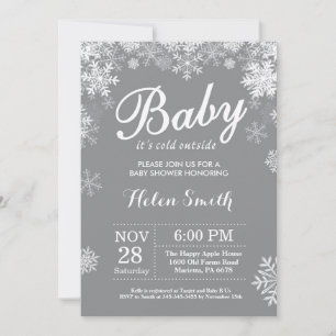 Baby its Cold Outside Winter Grey Baby Shower Invitation