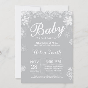 Baby its Cold Outside Winter Grey Baby Shower Invitation