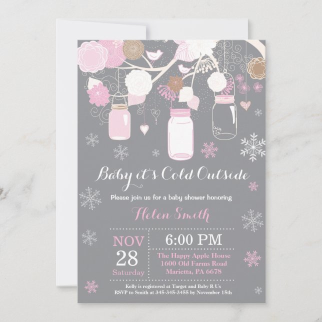 Baby its Cold Outside Winter Mason Jar Baby Shower Invitation (Front)