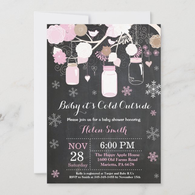 Baby its Cold Outside Winter Mason Jar Baby Shower Invitation (Front)