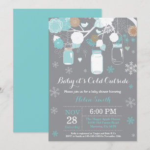 Baby its Cold Outside Winter Mason Jar Baby Shower Invitation
