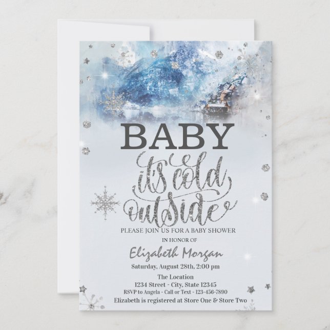 Baby It's Cold Outside Winter Mountain Lake  Invitation (Front)