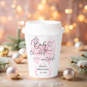 Baby Its Cold Outside Winter Pink Bow Baby Shower Paper Cups