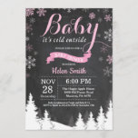 Baby its Cold Outside Winter Pink Girl Baby Shower Invitation<br><div class="desc">Baby its Cold Outside Winter Baby Shower invitation. Pink and White Snowflake. Girl Baby Shower Invitation. Winter Holiday Baby Shower Invite. Chalkboard Background. Woodland Trees Forest Mountain. For further customisation,  please click the "Customise it" button and use our design tool to modify this template.</div>