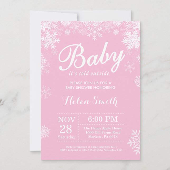 Baby its Cold Outside Winter Pink Girl Baby Shower Invitation (Front)