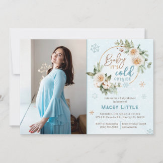 Baby It's Cold Outside Winter Pregnant Mummy Photo Invitation