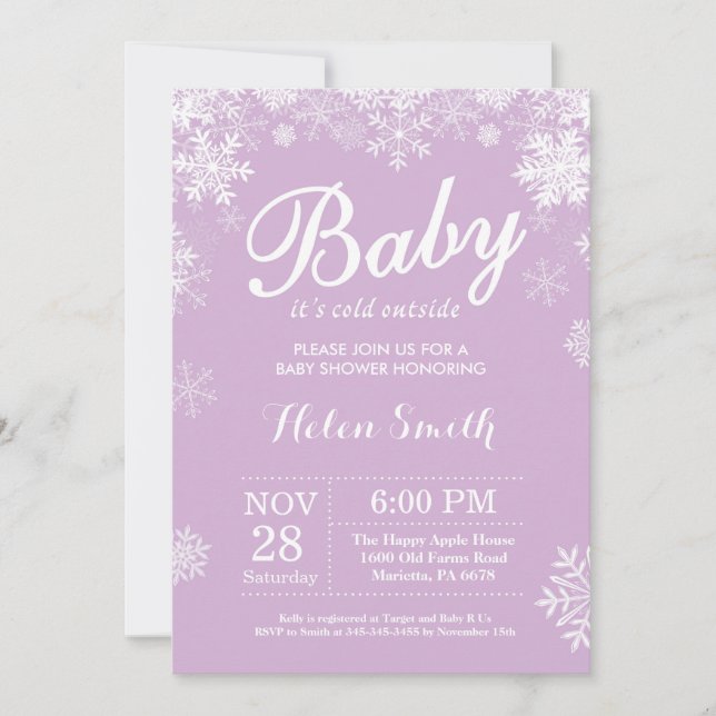 Baby its Cold Outside Winter Purple Baby Shower Invitation (Front)