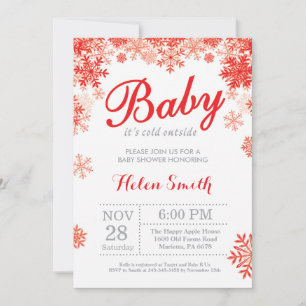 Baby its Cold Outside Winter Red Baby Shower Invitation