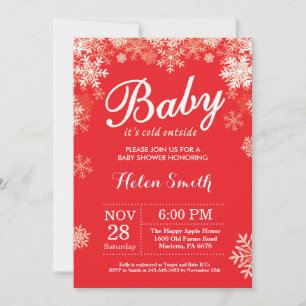 Baby its Cold Outside Winter Red Baby Shower Invitation