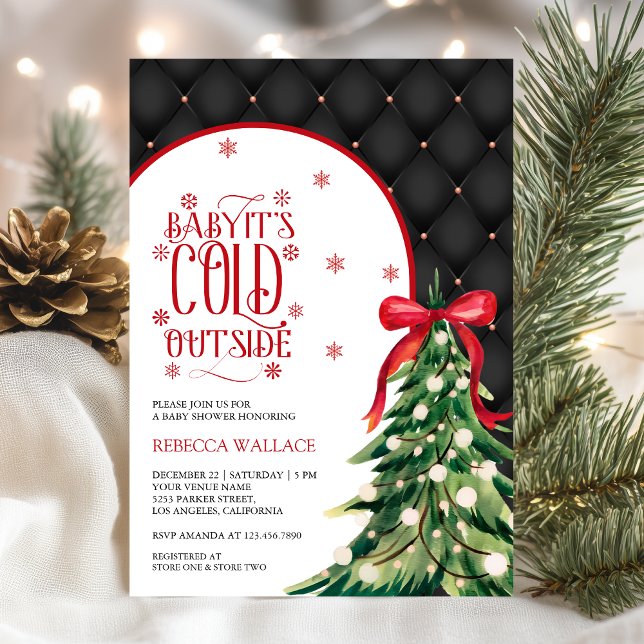 Baby It's Cold Outside Winter Red Bow Baby Shower Invitation (Creator Uploaded)