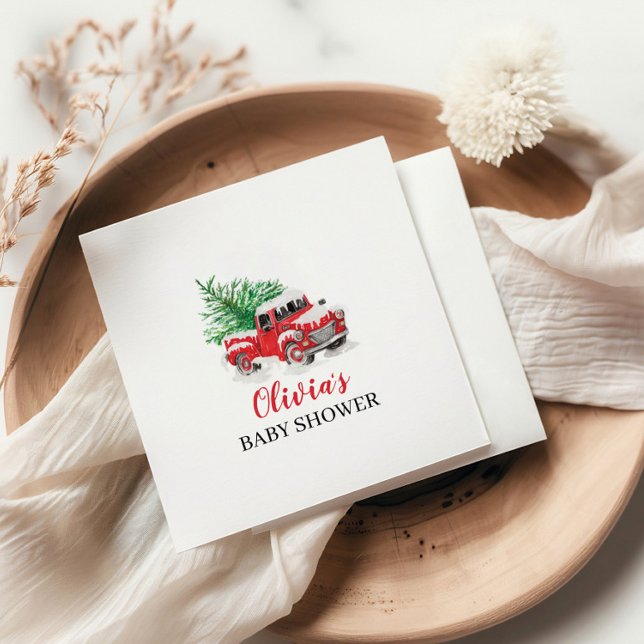 Baby its Cold Outside Winter Red Truck Baby Shower Napkin (Creator Uploaded)