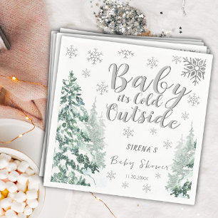 Baby it's Cold Outside   Winter Silver Baby Shower Napkin