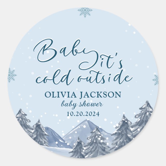 Baby its cold outside winter snowflake baby shower classic round sticker (Front)