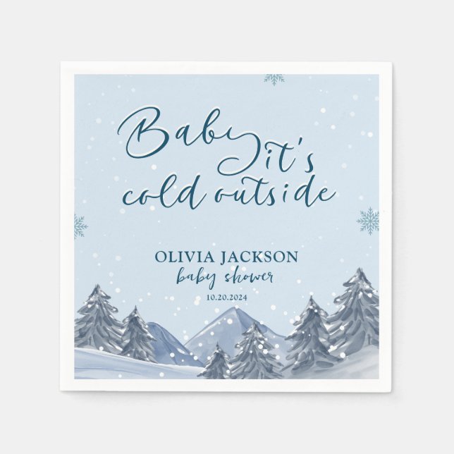 Baby its cold outside winter snowflake baby shower napkin (Front)