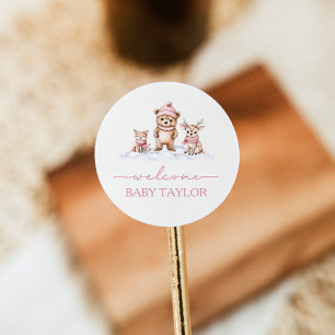 Baby It's Cold Outside Winter Woodland Baby Shower Classic Round Sticker