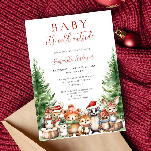 Baby it's cold outside winter woodland baby shower invitation (Creator Uploaded)
