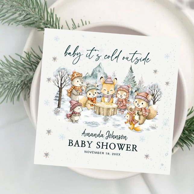 Baby Its Cold Outside Winter Woodland Baby Shower Napkin (Creator Uploaded)