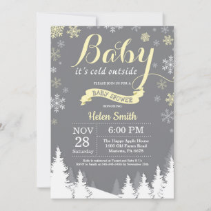 Baby its Cold Outside Winter Yellow Baby Shower Invitation