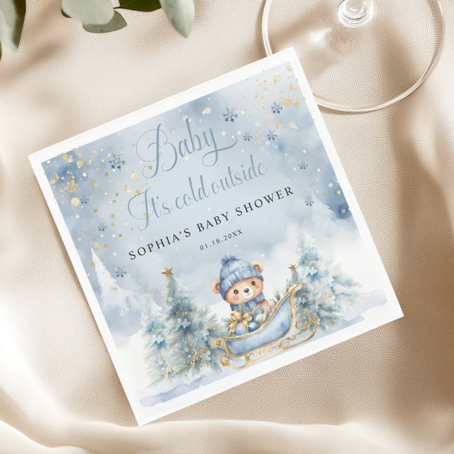 Baby It's Cold Outside Woodland Bear Paper Napkin (Creator Uploaded)