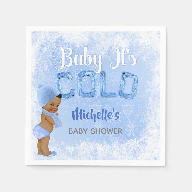 Baby It's Cold Snowflake Blue Ethnic Boy Shower Napkin (Front)