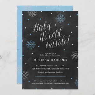Baby It's Cold Winter Chalkboard Blue Baby Shower Invitation