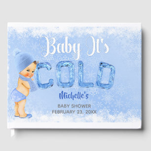 Baby It's Cold Winter Snowflake Blue Boy Shower Guest Book