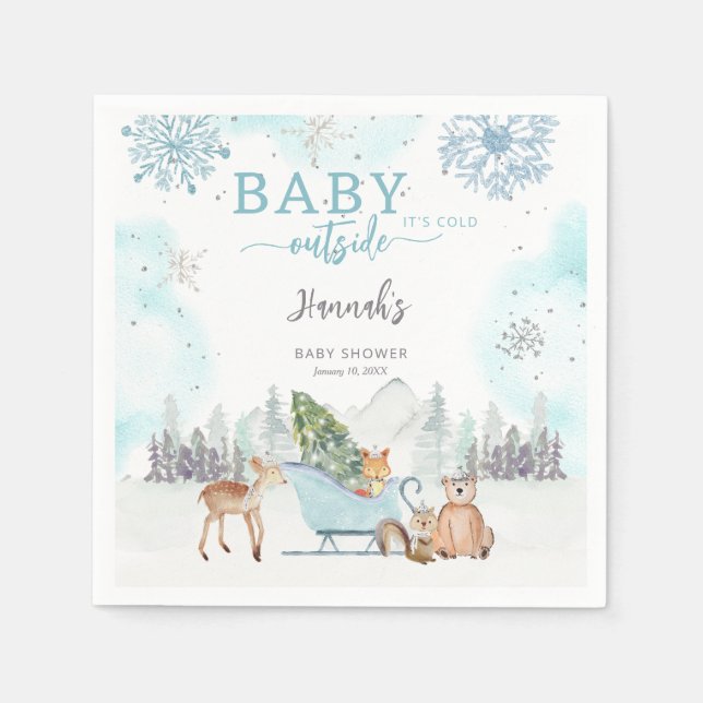 Baby It's Cold Winter Woodland Outside Baby Shower Napkin (Front)