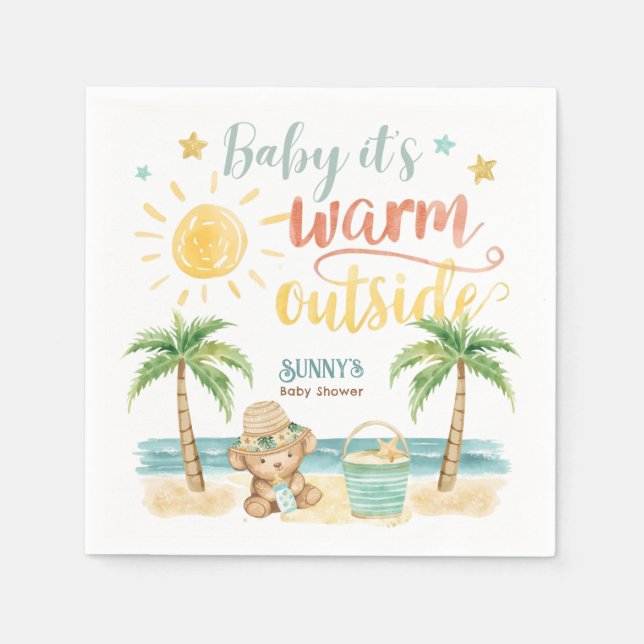 Baby It's Warm Outside Beach Baby Shower Napkin (Front)