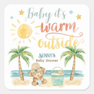 Baby It's Warm Outside Tropical Beach Baby Shower Square Sticker