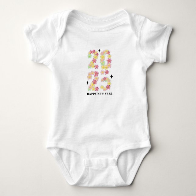 Baby Jersey Bodysuit 2025 Happy New Year Floral  (Front)