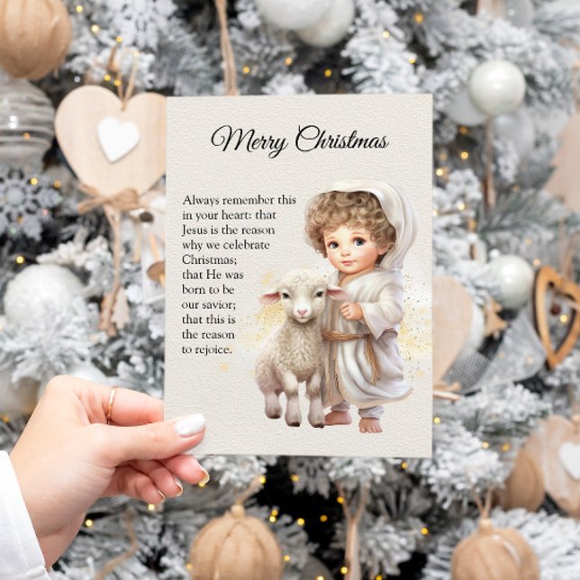 Baby Jesus And Lamb Illustration Holiday Postcard (Creator Uploaded)