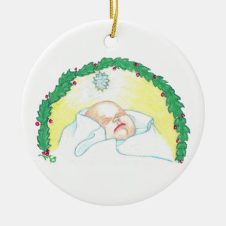 Baby Jesus Enwreathed Ceramic Tree Decoration