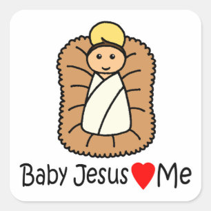 Baby Jesus Heart (Loves) Me Square Sticker