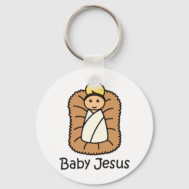 Baby Jesus In A Manger Key Ring (Front)
